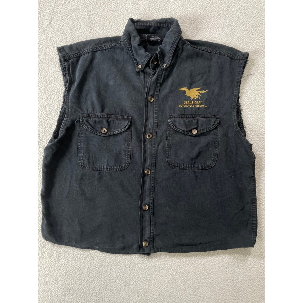 Biker's Edge Mens Medium Vest Black Deals Gap Tail of the Dragon Graphic Cut Off